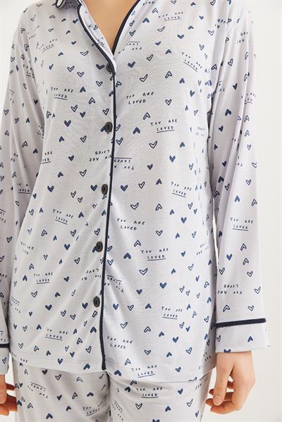 Düğmeli Uzun Kollu Pijama Takımı Gri