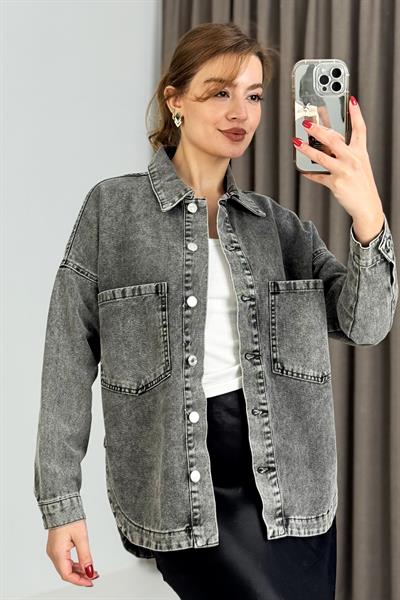 Kadın Oversize Eteği Oval Kesim Kot Gömlek / Ceket