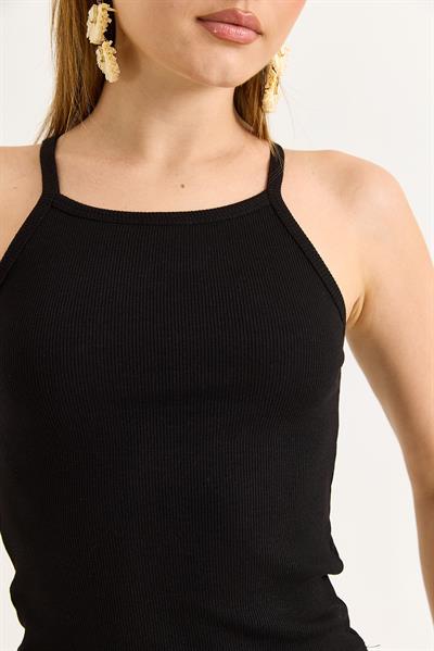 Askılı Kaşkorse Bluz Siyah