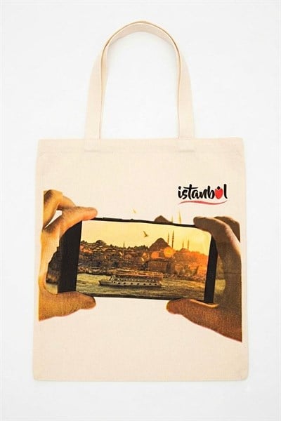 Kadın Kadrajda İstanbul Tasarımlı 40X32 Ölçülü Bez Omuz Çantası Turuncu