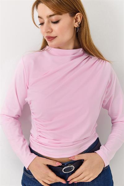 Kadın Yanları Büzgülü Bluz Pembe