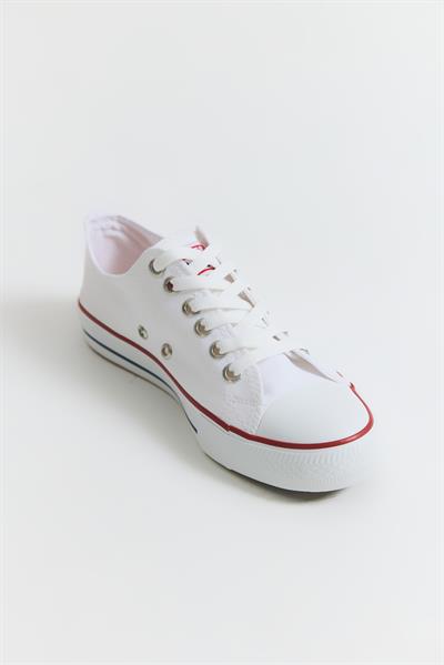 Şerit Detaylı Bağcıklı Kadın Ayakkabı Beyaz