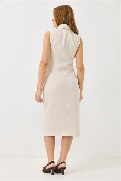 Kruvaze Yaka Wrap Blazer Midi Boy Elbise Ekru 
