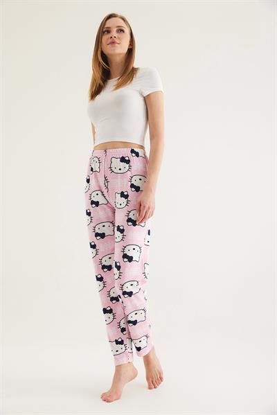  Beli Lastikli Kadın Pijama Altı Pembe