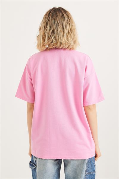 Bisiklet Yaka Kısa Kollu Tshirt Pembe