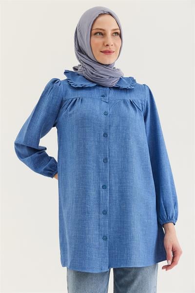Bebe Yaka Gömlek Tunik Mavi