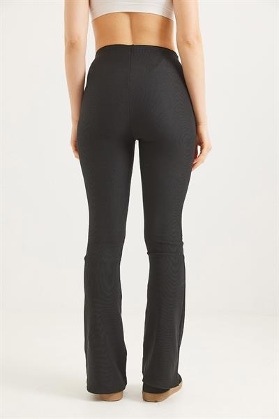 Yüksek Bel Çımalı Fitilli Pantolon Siyah