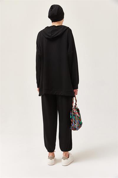 Çıtçıt Detay Kapüşonlu İkili Takım Siyah