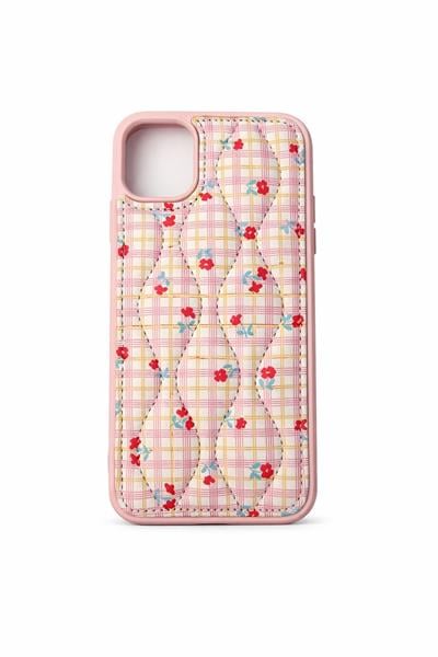 İphone 13 Uyumlu Çiçek Desenli Kabartmalı Kılıf Pembe