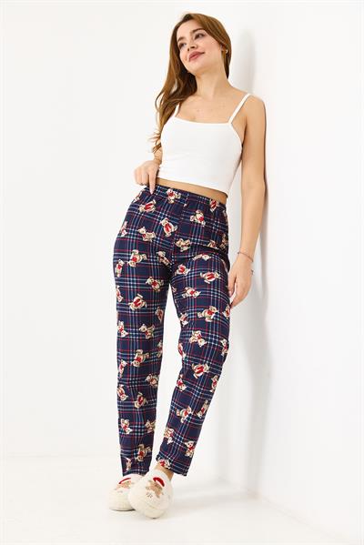 Ekose Desen Beli Lastikli Pijama Altı Lacivert