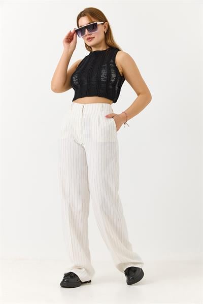 Kadın Siyah Çizgili Kumaş Pantolon