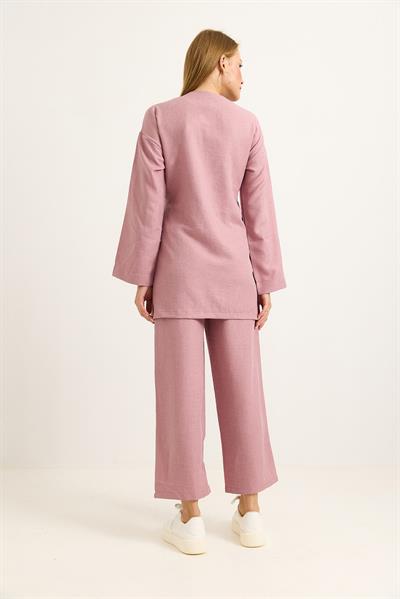 Yandan Bağlamalı Kimono Pantolon İkili Takım Gül Kurusu