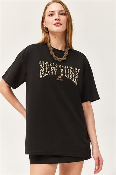 Bisiklet Yaka Oversize Tshirt Siyah