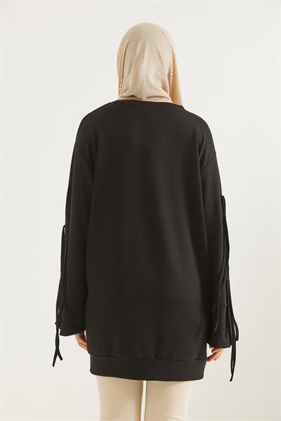 Kolları Bağcık Detaylı Tunik Siyah