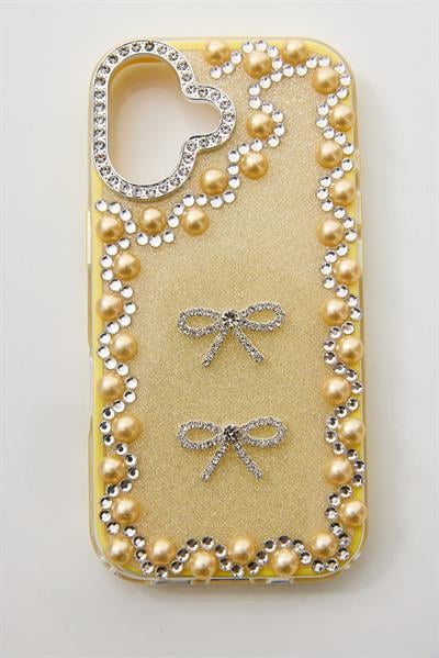 İphone 17 Uyumlu Taş Detaylı Telefon Kılıfı Sarı