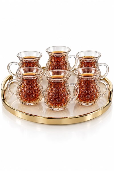 6lı Benek Desenli Kulplu Çay Bardağı Şeffaf