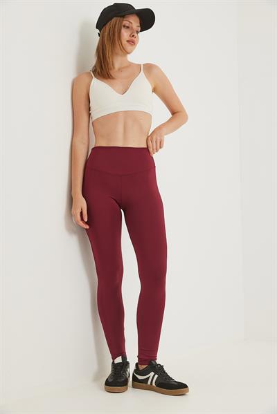 Yüksek Bel Toparlayıcı Alo Baskılı Tayt Bordo