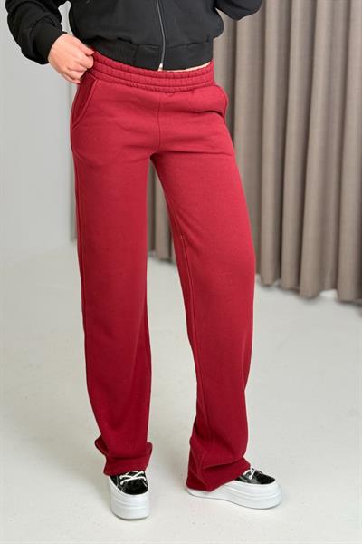 Kadın Beli Ve Paçası Lastikli 3 İplik Eşofman Altı Kırmızı