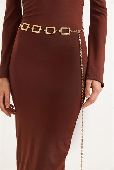 Kare Model Zincir Kemer Gold 105 CM