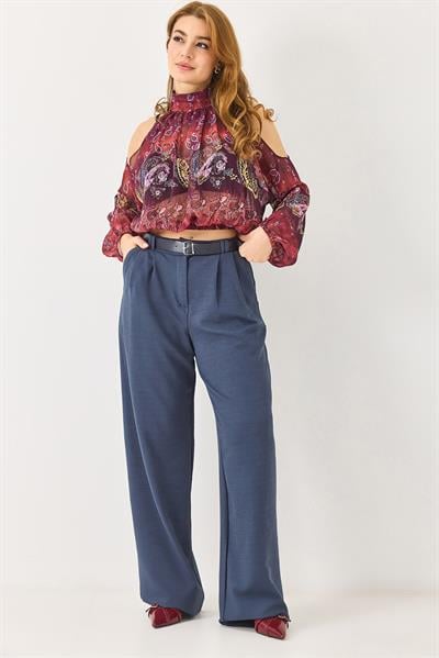 Likralı Krep Örme Kumaş Kemerli Salaş Pantolon Antsrasit