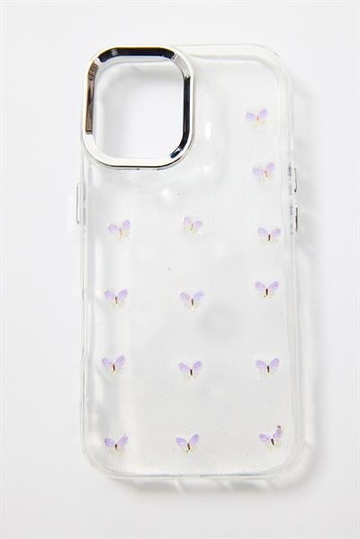 İphone 17 Uyumlu Şeffaf Kelebek Figürlü Kılıf Lila