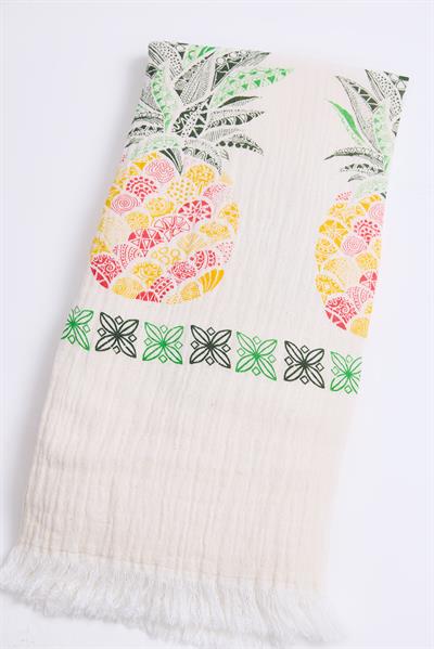 Müslin Pamuklu Plaj Havlusu Yeşil Sarı