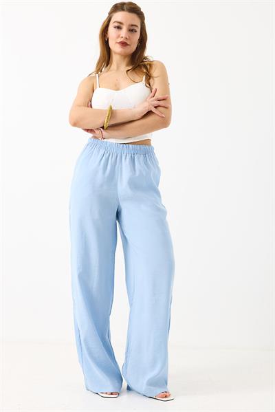 Kadın Bol Kesim Tensel Kumaş Beli Lastikli Açık Mavi