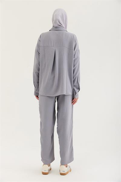 Gömlek Pantolon Bürümcük Kumaş Takım Gri
