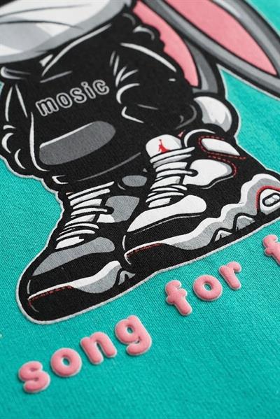 Kadın Baskılı Bisiklet Yaka Kısa Kol Tshirt Yeşil