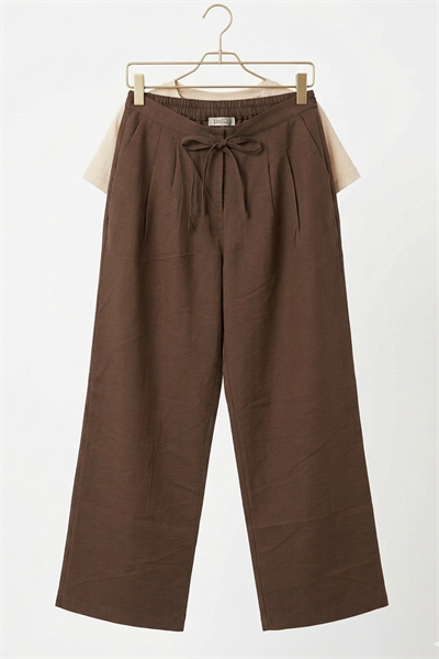 Kadın Arkası Lastikli Önü Bağcıklı Pantolon Rahat Kesim Kahverengi