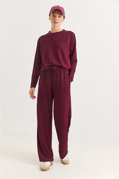 Kadın Modal Alt Üst Basic Eşofman Takımı Bordo