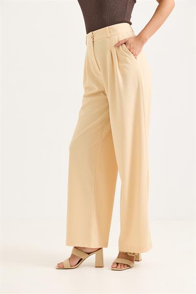 Yüksek Bel Bol Paça Pantalon Bej