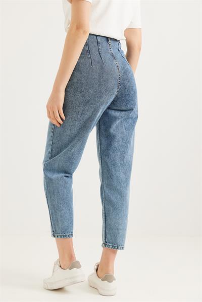 Rahat Kesim Yüksek Bel Kot Pantolon Mavi