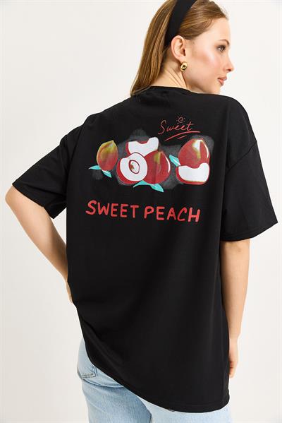 Sweet Peach Baskılı Tshirt Siyah