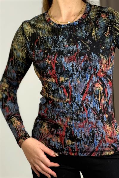 Kadın Desenli Kaşkorse Uzun Kollu Bluz Karışık Renk