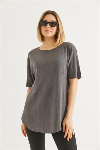 Bisiklet Yaka  Kısa Kol Basic Tshirt Gri