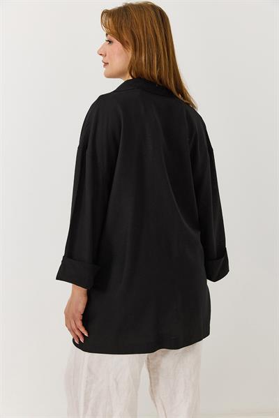 Kadın Kruvaze Yaka Oversize Blazer Ceket Siyah