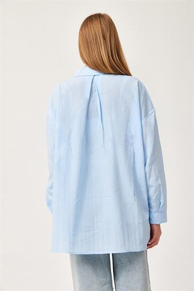 Oversize Cepli Poplin Gömlek Mavi