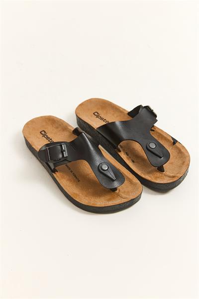 Suni Deri Parmak Arası Terlik Siyah