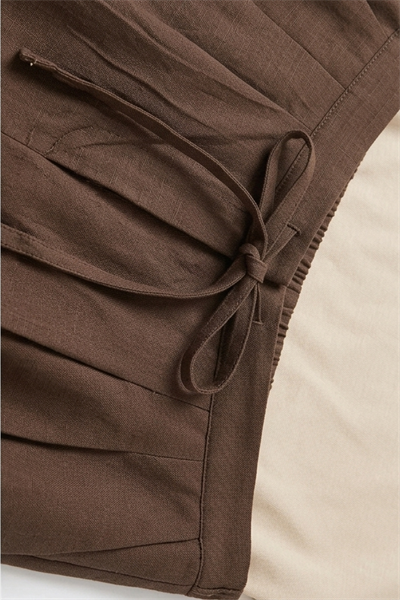 Kadın Arkası Lastikli Önü Bağcıklı Pantolon Rahat Kesim Kahverengi