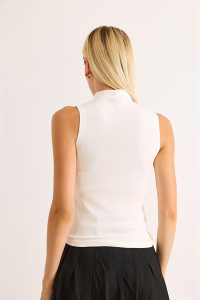 Kadın Dik Yaka Kolsuz Bluz Beyaz