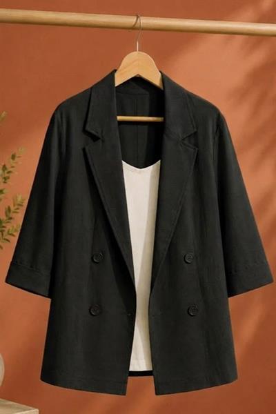 Kadın Kruvaze Yaka Oversize Blazer Ceket Siyah