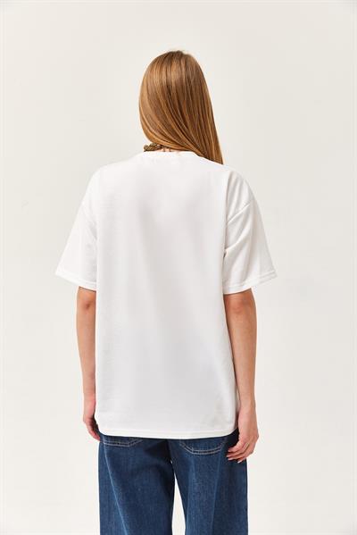 Bisiklet Yaka Oversize Tshirt Beyaz