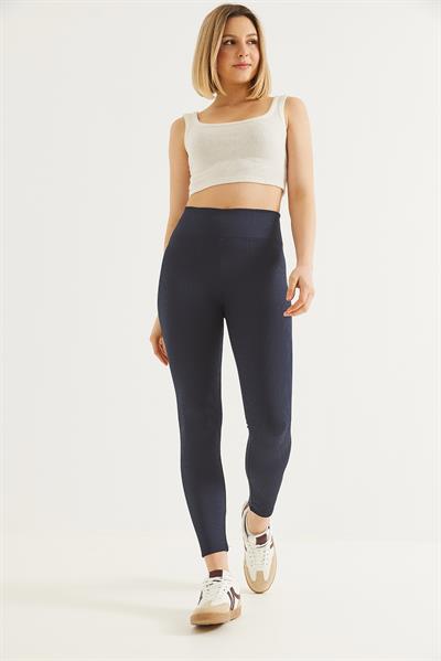 Yüksek Bel Fitilli Toparlayıcı Tayt Lacivert