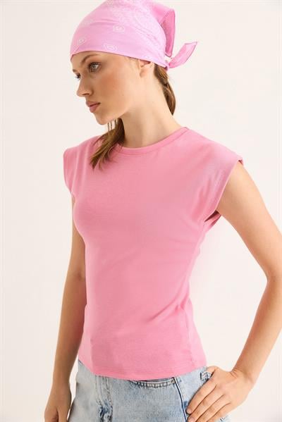 Sıfır Kol Soft Touch Esnek Viskon Bluz Pembe
