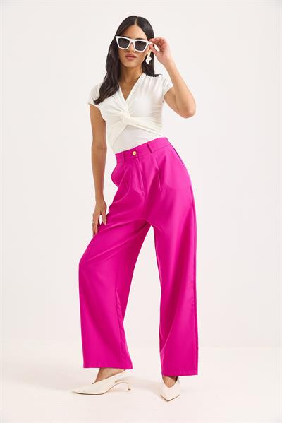 Yüksek Bel Bol Paça Pantalon Fuşya