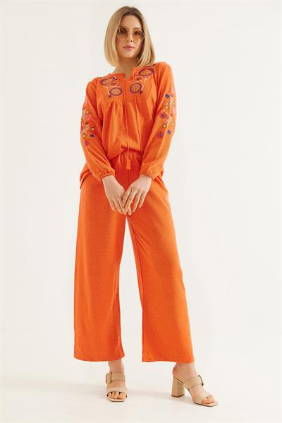 Hera Kumaş Önü ve Kolları İşlemeli İkili Takım Turuncu