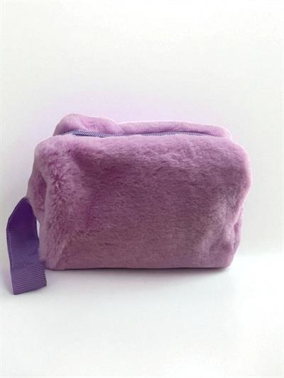 Kadın Peluş Makyaj Çantası Lila 