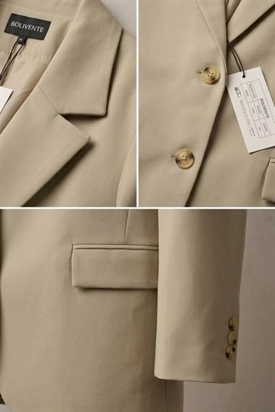 Kadın Oversize Çift Düğmeli Blazer Ceket Vizon