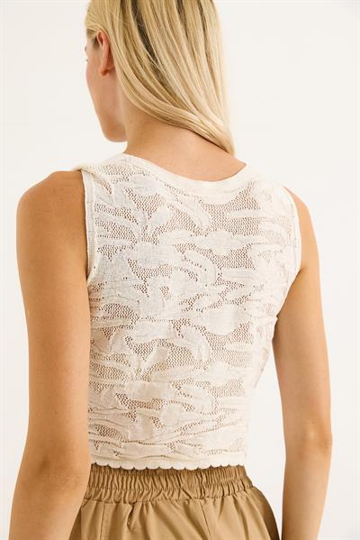 Arkası Dantel Detaylı Düğmeli Yelek Ekru